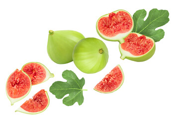 Ripe green fig fruit isolated on white background with full depth of field. Top view. Flat lay.