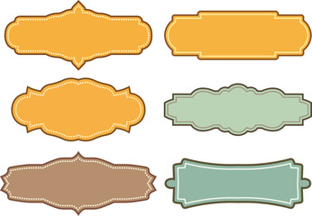 Elegant and decorative vector labels in various shapes and pastel colors