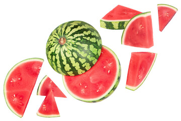 Red seedless watermelon isolated on white background. Top view. Flat lay