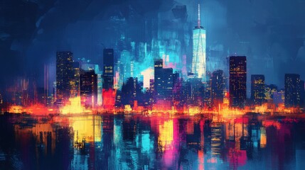 Fototapeta premium Night Cityscape Reflection.