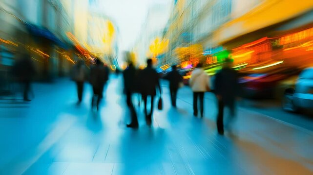 Abstract blurred motion of urban life creating a vibrant and energetic atmosphere