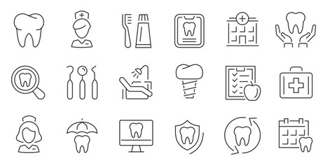 Dental icon set. Medicine. Dental icon collection. Medicine outline icon set. Vector illustration.