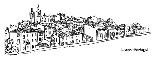 Obraz premium lisbon city rooftops and skyline vector illustration