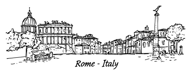 Fototapeta na wymiar rome historic cityscape with monuments vector drawing
