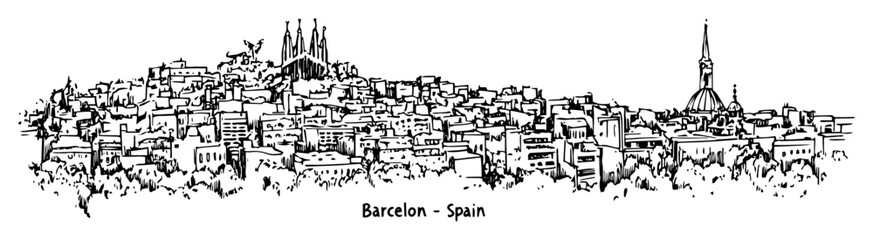 barcelona skyline with sagrada familia vector illustration © Kaz