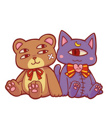 Creepy Cute Handmade Plushies – Multi-Eyed Bear and Cyclops Cat in Horror Kawaii Style