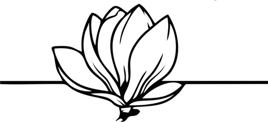 Modern magnolia flower garden center logo, geometric floral layout in black and white, minimalist design for boutique garden brand identity.