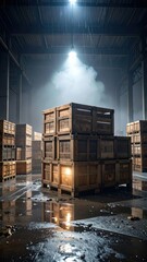 Mysterious Warehouse in Post-Apocalyptic Setting with Stacked Crates