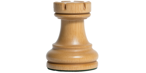 Chess rook tower piece wooden carved brown game strategy figure isolated on white transparent background