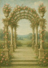 Fototapeta premium Romantic garden archway illustration