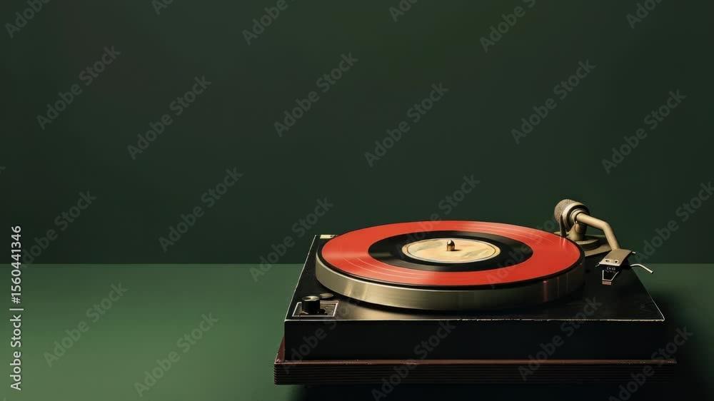 Poster a record player sitting on a table, ready to play music