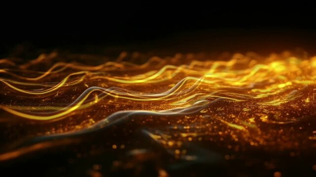 Golden Abstract Waves: Dazzling waves of shimmering gold flow and intertwine, creating an ethereal and captivating display. The scene evokes a sense of energy, fluidity, and artistic expression.