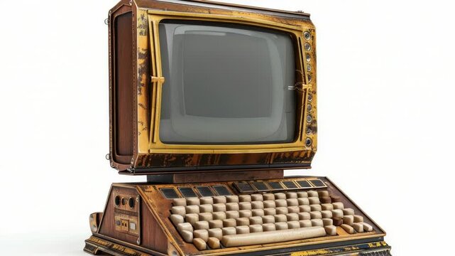 A vintage computer setup with a keyboard and mouse