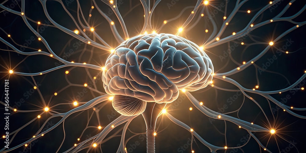 Poster A digital illustration of a brain with glowing neural connections, symbolizing brain activity and complex neural networks.
