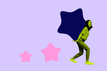 Trend image 3d artwork photo collage of happy businesswoman businessman receive star review...