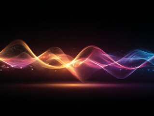 Obraz premium Visual representation of colorful sound waves on a dark background with glowing effects