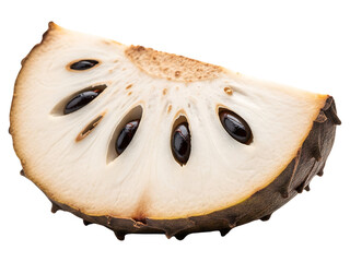 Custard apple slice close up exotic fruit annona cherimola tropical food photography on transparent background
