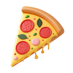 3d slice of pepperoni pizza with melted cheese isolated on transparent background