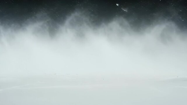 Abstract winter landscape featuring a snowstorm over a pristine field of white