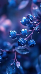 Freshly harvested blueberries with water drops, phone wallpaper,Juicy berries ready for recipes and ads.