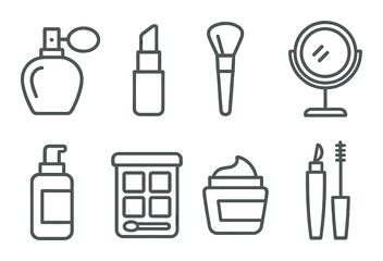 Beauty and makeup outline icons set &ndash; linear, cosmetic and skincare symbols