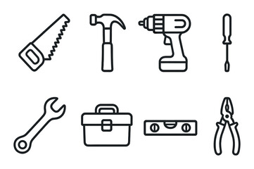 Fototapeta premium Workshop tools line icons set – simple, diy and handyman symbol collection