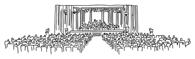 audience in a hall watching a stage performance simple sketch