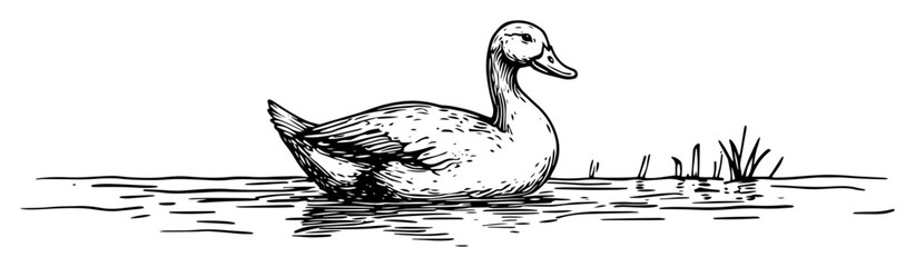 duck swimming in a pond hand drawn vector sketch © Kaz