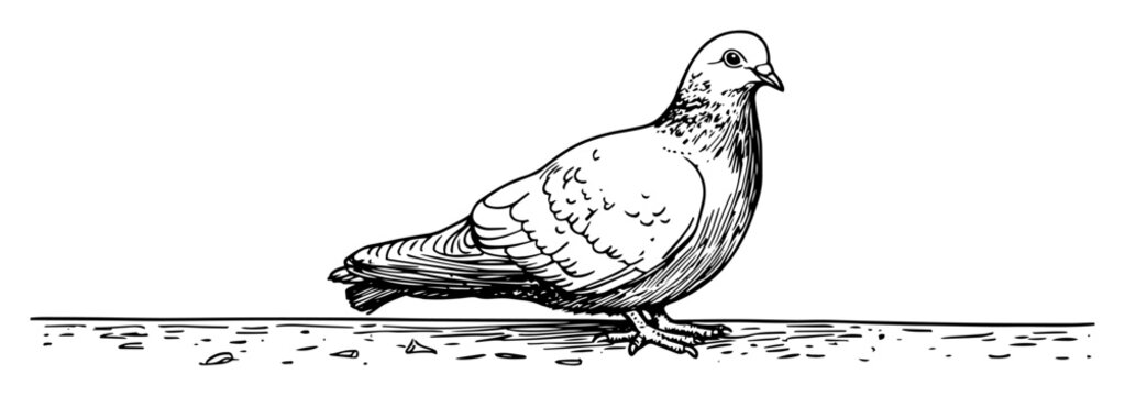 hand drawn standing pigeon vector line art illustration