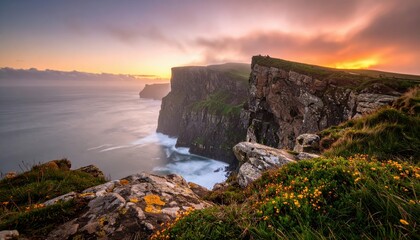 Coastal Cliff at Dawn with Soft Light and Mist in the Air