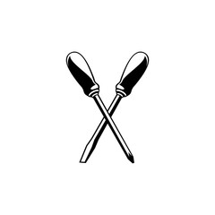 two crossed screwdrivers on a white background