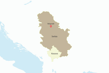 Vector graphic artwork suitable for print and web containing flat detailed map of SERBIA