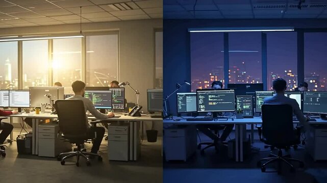 Day and Night Contrast in a Modern Office Setting