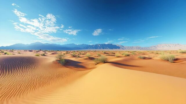 Serene Desert Landscape with Rolling Sand Dunes and Bright Blue Sky