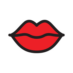 Stylized red lips with black outline on white background vector illustration