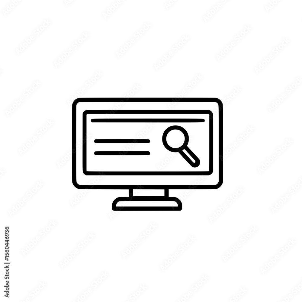 Poster monitor screen icon with search symbol vector illustration in flat minimalist style for technology a