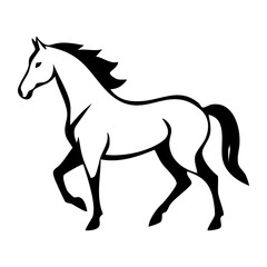 Fototapeta premium Elegant black and white stylized illustration of a horse in a dynamic pose, ideal for equestrian themes or logos