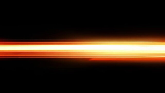 Dynamic orange light streaks over black background, abstract motion graphic element