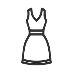 Simple black outline icon of a sleeveless a line dress with a v neckline