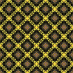 seamless floral pattern,blue,red,yellow curves are combined to form flowers,leaves and certain rods with black background in geometric pattern for sarong,tile,ffabric,printed fabric,tablecloth pattern