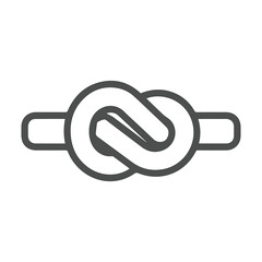 Simple dark grey outline of a reef knot tied on a white background