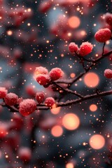 Fototapeta premium Red Berries in Snow with Sparkling Light Effects