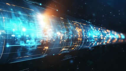 Abstract tunnel of data stream with glowing elements for digital transformation concept - Powered by Adobe