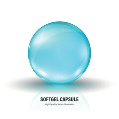 Vector 3d Realistic Blue Softgel Capsule, Isolated. Realistic Blue Gel Pill Icon. Transparent Medicine Pill, Vitamin Capsule, Supplement Icon, Medical Vector, Healthcare Illustration