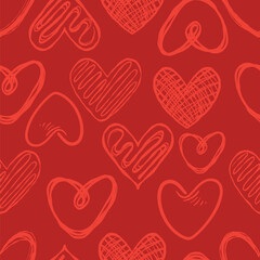 Abstract Red Heart Seamless Pattern. Scribble Love Repeat Pattern. for fabric, textiles, clothing, wrapping paper, cover, banner, home decor, abstract backgrounds. Vector illustration.
