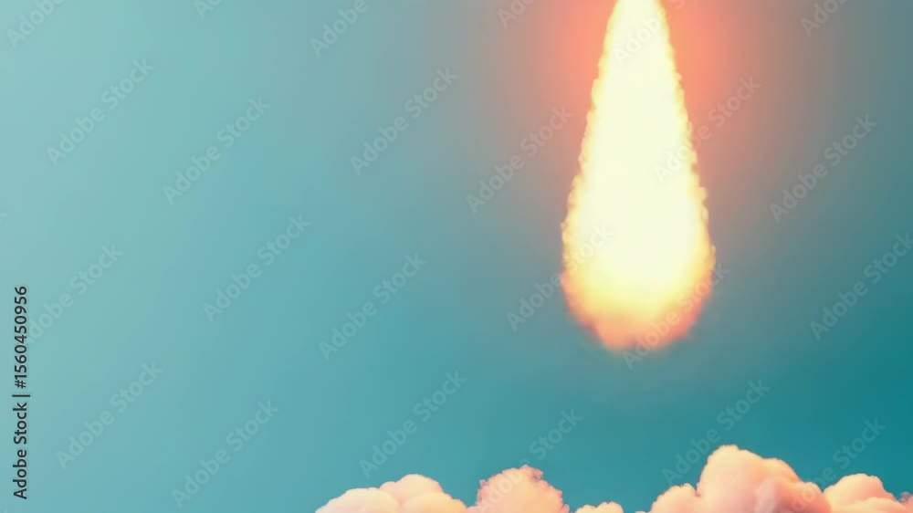 Poster rocket launch into the sky with smoke and flames, perfect for space or technology concepts