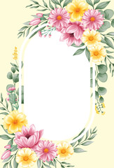 Frame Background, Pink and Yellow Flower Bouquet Arrangement For Wedding Card