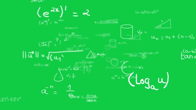 math equation handwriting calculation loop animation overlay effect isolated on green screen background 