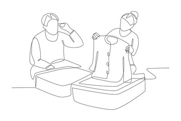 Packing for family travel concept one-line drawing