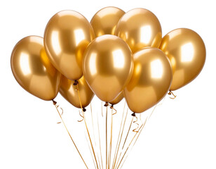 Bouquet of Realistic Golden Balloons, Isolated on Transparent PNG